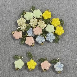 Mixed Color 20Pcs 5 Style Handmade Porcelain & Acrylic Pendants, Flower Charms, with 304 Stainless Steel Findings, Mixed Color, 18.5mm, 4pcs/style