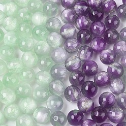 Light Green Opaque UV Reactive Beads, Color Changing Beads, Round, with Glitter Powder, Light Green, 10mm, Hole: 1.6mm