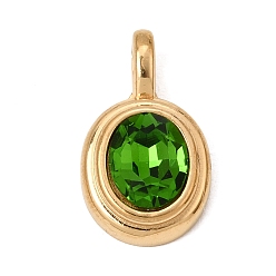 Emerald 304 Stainless Steel with Rhinestone Pendants, Oval Charms, Ion Plating(IP), Real 18K Gold Plated, Emerald, 23x13.5x6.5mm, Hole: 5x3mm