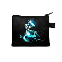 Dark Turquoise Dragon Pattern Polyester Wallets with Zipper, Change Purse, Clutch Bag for Women, Dark Turquoise, 13.5x11cm