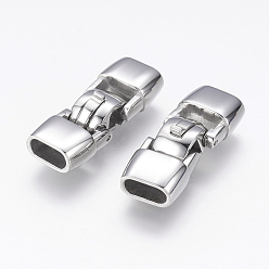 Stainless Steel Color 304 Stainless Steel Fold Over Clasps, Rectangle, Stainless Steel Color, 25x9.5x6mm, Hole: 3x7mm