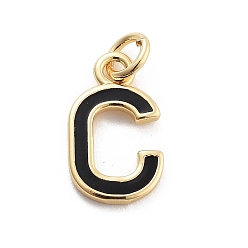 Letter C Стойки обшивки латунные подвески, с эмалью и кольцом для прыжков, без кадмия и без свинца, долговечный, реальный 18 k позолоченный, буквы, буква С, 12x7x1 мм, отверстие : 2.5 мм