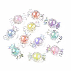 Couleur Mélangete Perles acryliques transparentes, Perle en bourrelet, candy, couleur ab , couleur mixte, 9x17x8.5mm, Trou: 2mm, environ950 pcs / 500 g