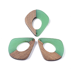 Green Resin & Walnut Wood Pendants, Two Tone, teardrop, Green, 32.5x27.5x2.5~4mm, Hole: 1.5mm