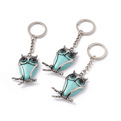 Synthetic Turquoise Owl Synthetic Turquoise Pendant Keychain, with Alloy & Iron Findings, 10cm