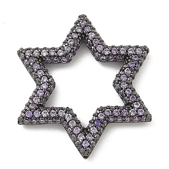 Лиловый Стойка покрытие латунь микропаве кубический цирконий звездообразные соединительные кольца, долговечный, без свинца и без кадмия, металлический черный , сирень, 25x22x3 мм, внутренний диаметр: 14.5x13 мм