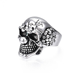 Antique Silver Gothic Punk Skull Alloy Open Cuff Ring for Men Women, Cadmium Free & Lead Free, Antique Silver, US Size 10 3/4(20.3mm)