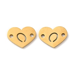 Letter O Ion Plating(IP) 304 Stainless Steel Connector Charms, Heart with Letter, Golden, Letter O, 9x12x1mm, Hole: 1.5mm