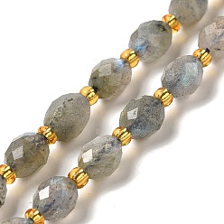 Labradorite Natural Labradorite Beads Strands, with Seed Beads, Faceted, Oval, 7.5~8x6~6.5mm, Hole: 1.2mm, about 40~42pcs/strand, 15.35~15.55''(39~39.5cm)