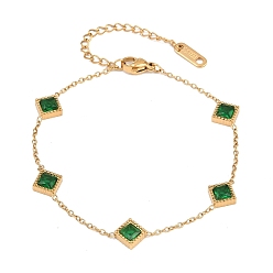 Rhombus 304 из нержавеющей стали горный хрусталь браслеты ссылка, браслеты-цепочки для женщин, ромб, 7.11 дюйм (18.05 см)