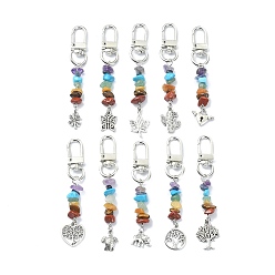 Mixed Stone Natural & Synthetic Chip Bead with Tibetan Style Alloy Charms Pendants Decorations, 79mm