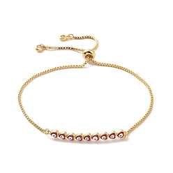 FireBrick Enamel Heart with Evil Eye Link Slider Bracelet with Cubic Zirconia, Real 18K Gold Plated Brass Lucky Jewelry for Women, FireBrick, Inner Diameter: 1/2~3-1/4 inch(1.2~8.3cm)
