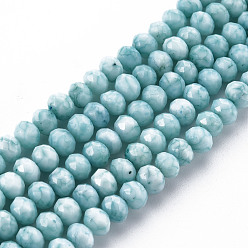 Dark Turquoise Opaque Baking Painted Glass Beads Strands, Imitation Stones, Faceted, Rondelle, Dark Turquoise, 6x5mm, Hole: 1mm, about 80~81pcs/strand, 14.76 inch~14.96 inch(37.5~38cm)