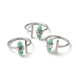Amazonite Natural Amazonite Bullet Open Cuff Rings, Platinum Brass Finger Ring, Cadmium Free & Lead Free, US Size 8 1/2(18.5mm)