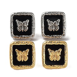 Golden & Stainless Steel Color 6 Pair 2 Color Square & Butterfly Acrylic Stud Earrings, 304 Stainless Steel Earrings, Golden & Stainless Steel Color, 13x12mm, 3 Pair/color