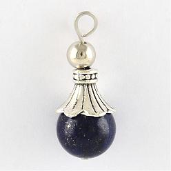 Lapis Lazuli Natural Lapis Lazuli Pendants, with Alloy Findings, Antique Silver, Snowcone, Dyed, 29.5x12.5mm, Hole: 2.5mm