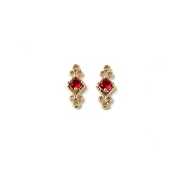 Red Brass Pave Cubic Zirconia Connector Charms, DIY Jewelry Bracelet Accessories, Golden, Rhombus Links, Red, 16x6mm