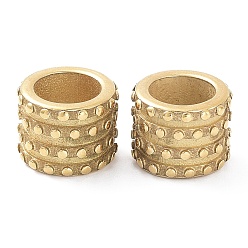 Golden Ion Plating(IP) 304 Stainless Steel European Beads, Large Hole Beads, Column with Polka Dot, Golden, 12.7x9.6mm, Hole: 8.3mm