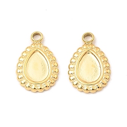 Real 18K Gold Plated 304 Stainless Steel Pendant Cabochon Settings, Teardrop, Real 18K Gold Plated, Tray: 5x7mm, 14x9.5x1.5mm, Hole: 1.8mm