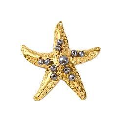 Серый 304 из нержавеющей стали большие кулоны, прелести морская звезда, с пластмассовой жемчужиной abs, вакуумное покрытие pvd, реальный 18 k позолоченный, серые, 50x46.5x11 мм, отверстие : 1.4 мм