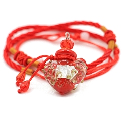 Red Baroque Style Heart Handmade Lampwork Perfume Essence Bottle Pendant Necklace, Adjustable Braided Cord Necklace, Sweater Necklace for Women, Red, Bottle: 40x22mm