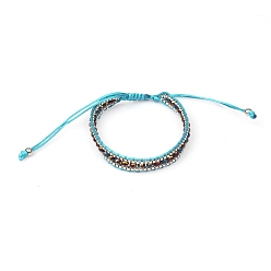 Cyan Polyster Braided Bead Bracelets, Adjustable Bracelet, Cyan, Inner Diameter: 2-3/8 inch(6cm), 1Pc/Bag