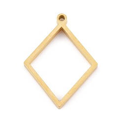 Real 24K Gold Plated 304 Stainless Steel Open Back Bezel Pendants, Double Sided Polishing, For DIY UV Resin, Epoxy Resin, Pressed Flower Jewelry, Rhombus, Real 24K Gold Plated, 33x24.5x3mm, Hole: 2mm