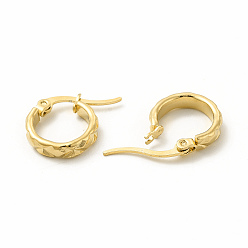 Золотой 201 рифленые серьги-кольца из нержавеющей стали с 304 булавками из нержавеющей стали для женщин, золотые, 15x19x2 мм, штифты : 0.6x1 мм