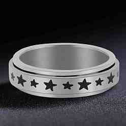 Star Titanium Steel Rotating Fidget Band Ring, Fidget Spinner Ring for Anxiety Stress Relief, Platinum, Star Pattern, US Size 7(17.3mm)