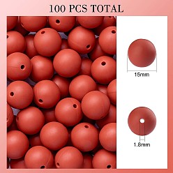 Chocolate 100Pcs Silicone Beads Round Rubber Bead 15MM Loose Spacer Beads for DIY Supplies Jewelry Keychain Making, Chocolate, 15mm