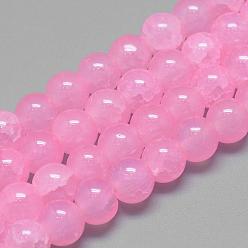 Pearl Pink Glass Beads Strands, Crackle Style, Round, Imitation Jade, Pearl Pink, 12mm, Hole: 1.5mm, about 70pcs/strand, 31.8 inch