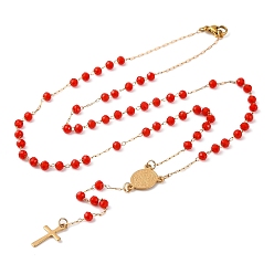 Красный Ионное покрытие(ip) распятие крест 304 четки из нержавеющей стали, с акриловыми шариками, красные, 19.09 дюйм (48.5 см)