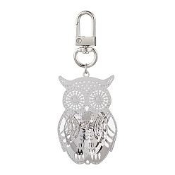 Owl Brass Pendant Decorations, with Alloy Swivel Clasps, Platinum, Owl, 88mm