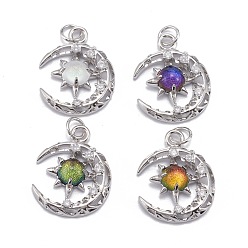 Mixed Color Brass Micro Pave Clear Cubic Zirconia Glass Pendants, with Jump Ring, Long-Lasting Plated, Moon, Cadmium Free & Lead Free, Real Platinum Plated, Mixed Color, 21x16.5x4.5mm, Jump Ring: 5x0.8mm, 3.5mm Inner Diameter