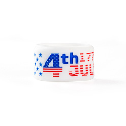 White 4th of July Independence Day Theme Silicone Wide Band Rings for Men Women, Word, White, US Size 7, 12mm, Inner Diameter: 17.3mm