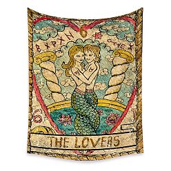 Dark Cyan Tarot Tapestry, Polyester Bohemian Wall Hanging Tapestry, for Bedroom Living Room Decoration, Rectangle, The Lovers VI, 950x730mm