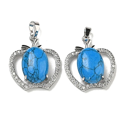 Синтетическая Бирюза Синтетическая бирюза с подвесками из прозрачного кубического циркония, подвески в виде яблока со стойкой, фурнитура из латуни, платина, без кадмия и без свинца, 28.5x25.5x9~10 мм, отверстие : 7x5 мм