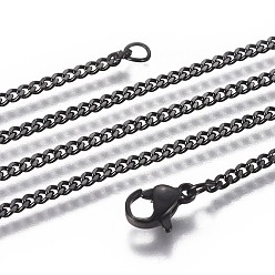 Черный 304 из нержавеющей стали Снаряженная цепи ожерелья, ионное покрытие (ip), электрофорез черный, 19.68 дюйм (50 см)