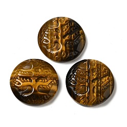 Tiger Eye Natural Tiger Eye Pendants, Flat Round Charms with Engraved Tree of Life, 35~37x7.5~9.5mm, Hole: 1.5mm