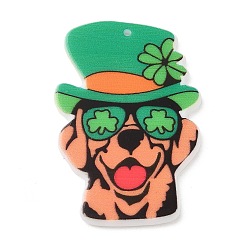 Dog Saint Patrick's Day Acrylic Pendant, Clover, Dog, 40x27.5x2mm, Hole: 1.4mm