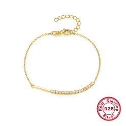 Real 18K Gold Plated 925 Sterling Silver Link Bracelet, with Cubic Zirconia Tennis Chains, with S925 Stamp, Real 18K Gold Plated, 6-3/4 inch(17cm)