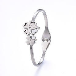 Stainless Steel Color 304 Stainless Steel Bangles, Clover, Stainless Steel Color, 2-1/4 inch(5.8cm)x2 inch(5cm), 3~18mm