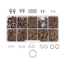 Antique Bronze Jewelry Finding Sets, with Iron Jump Rings, Brass Lobster Claw Clasps, Alloy End Piece, Iron Ends with Twisted Chains and Brass Assistant Buckling Ring, Antique Bronze, Jump Ring: 4~10x0.7mm, clasp: 12~15x7~8x3mm, Chain: 50x3.5mm, Drop End: 7x2.5mm, Ring: 18x7x1mm