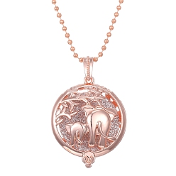 Elephant Rose Gold Alloy Magnetic Locket Necklaces, Aromatherapy Cotton Sheet Inside Perfume Bottle Necklaces, Elephant, 31.50 inch(80cm)