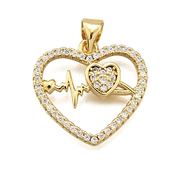Настоящее золото 18K Латунные микро проложить кубического циркония подвески, сердце, стойки покрытие, долговечный, без свинца и без кадмия, реальный 18 k позолоченный, 17.5x18.5x3 мм, отверстие : 5x3 мм