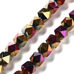 Rainbow Plated Electroplate Glass Beads Strands, Full Plated, Polygon, Rainbow Plated, 9x9x9mm, Hole: 1.4mm, about 60pcs/strand, 22.44''(57cm)