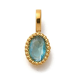 Аквамарин Ионное покрытие (ip) 304 подвески из нержавеющей стали со стразами, овальные амулеты, реальный 14 k позолоченный, аквамарин, 14.5x7x4 мм, отверстия: 4.5z2.5mm