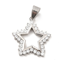 Stainless Steel Color 304 Stainless Steel Pendants, with Crystal Rhinestone, Star Charms, Stainless Steel Color, 27.5x26x3mm, Hole: 8x5mm