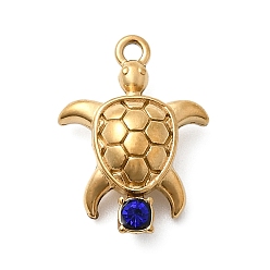 Капри Синий 304 подвески из нержавеющей стали с микропаве из стразов, черепаховые чары, ионное покрытие (ip), реальный 18 k позолоченный, Капри синий, 19x14x6.5 мм, отверстие : 1.4 мм