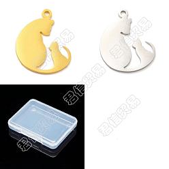 Golden & Stainless Steel Color 20Pcs 2 Colors 304 Stainless Steel Pendants, Cat Charms, Golden & Stainless Steel Color, 20.5x16.5x1mm, Hole: 1.5mm, 10pcs/color